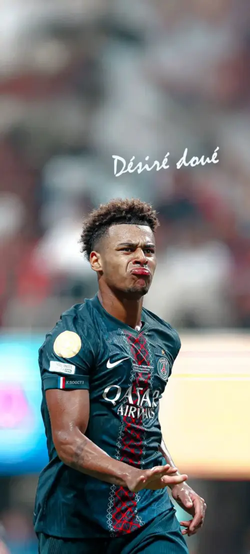 Background Désiré Doué PSG player wallpaper HD 4K for phone