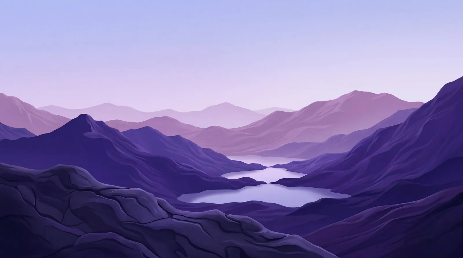 Minimalist landscape of purple lakes and mountains wallpaper HD 4K for desktop