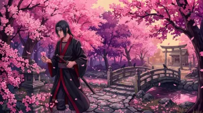 Samurai sakura dans un jardin japonais