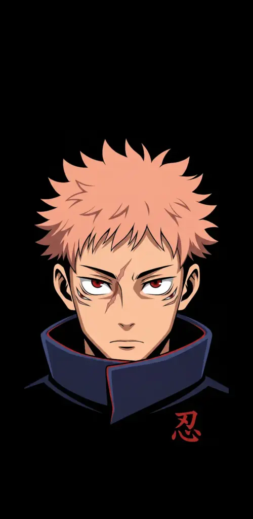 Illustration Yuji Itadori of jujutsu kaisen black background