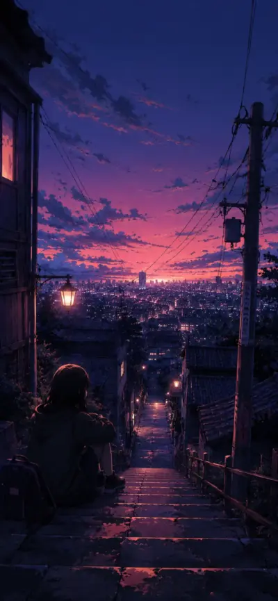 Urban anime purple sunset