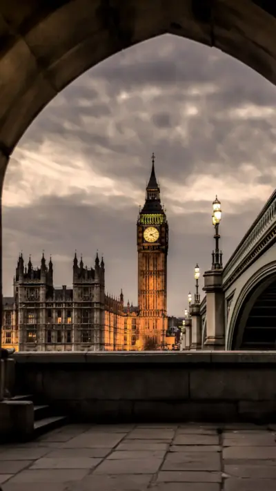 Big Ben London with Westminster Bridge at dusk