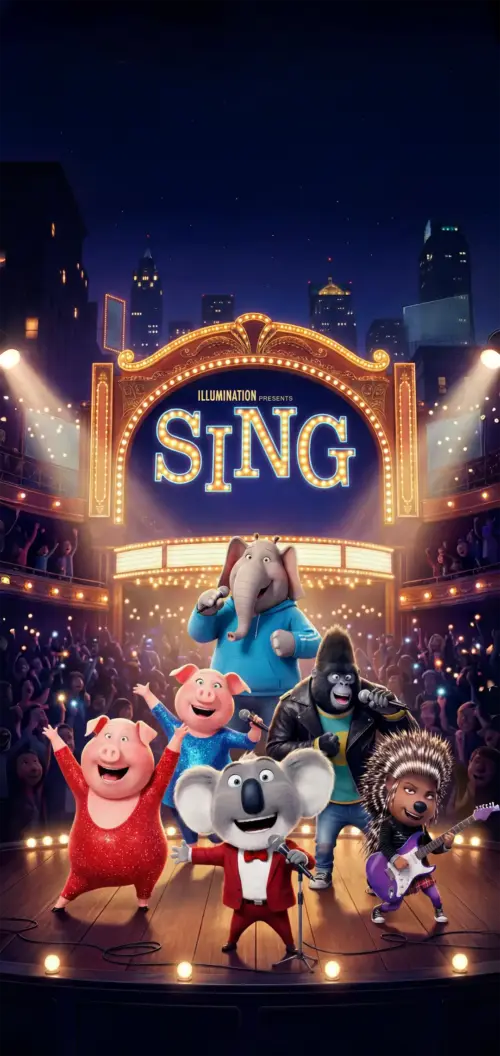 Background of the characters in the film Sing wallpaper HD 4K for phone