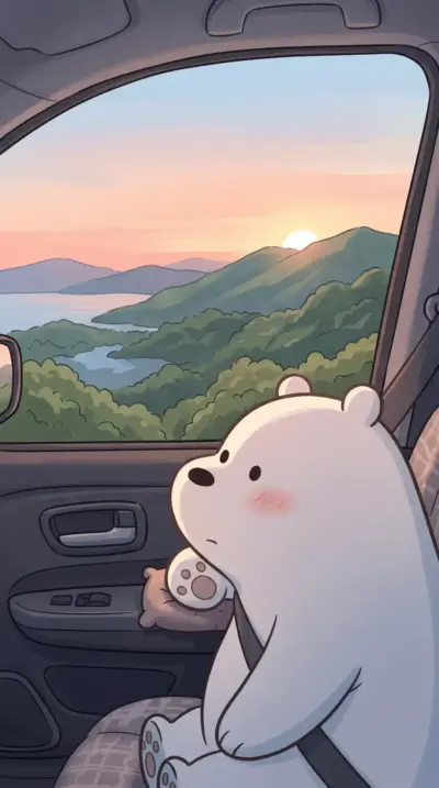 Cozy bear and aesthetic sunset for mobile