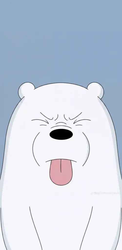 Funny little polar bear on a minimalist blue background wallpaper HD 4K for phone