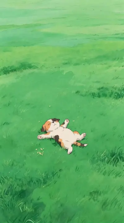 A soothing illustration of a little dog sleeping on the grass wallpaper HD 4K for phone