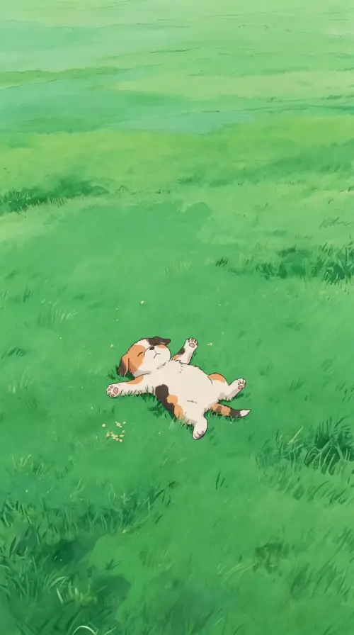 Petit chien qui dort sur l’herbe illustration apaisante fonds d’écran HD 4K pour téléphone