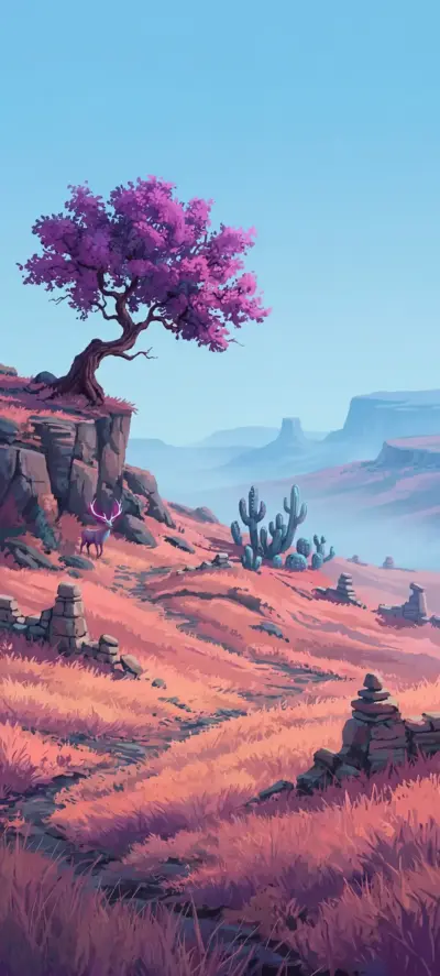 Desert fantasy pastel pink tree for mobile