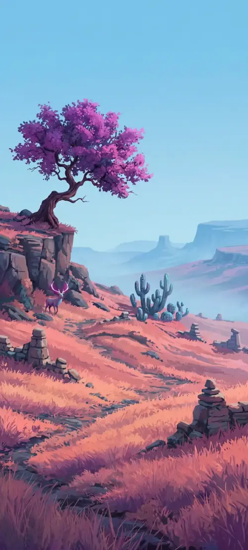 Desert fantasy pastel pink tree for mobile wallpaper HD 4K for phone