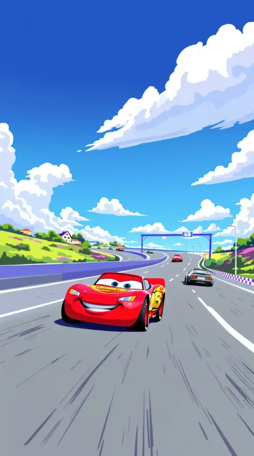 Flash McQueen sur autoroute animée