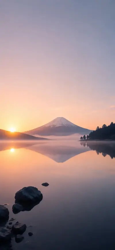 Mont Fuji lever de soleil lac miroir fonds d’écran HD 4K pour téléphone