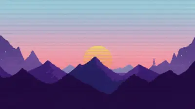 Montagnes pixel art coucher de soleil