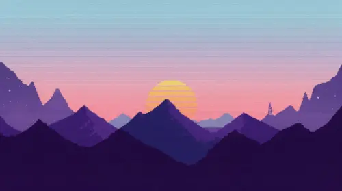 Pixel art mountains sunset