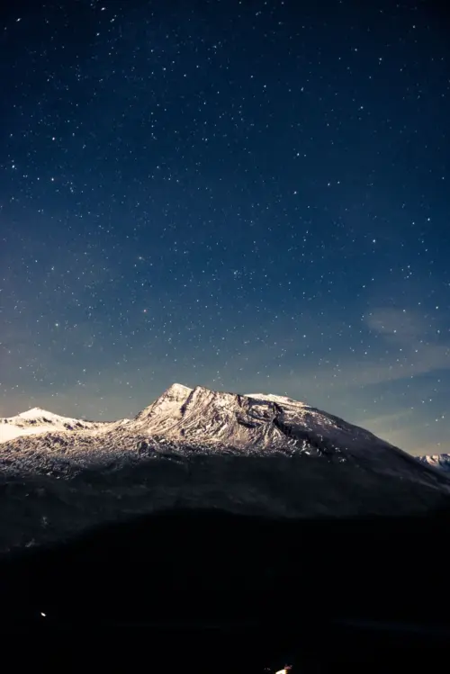 Snow-covered mountain under a starry sky night landscape wallpaper HD 4K for phone