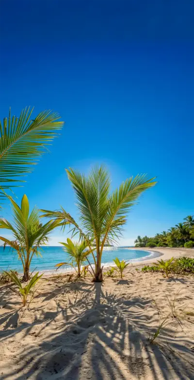 Tropical beach palm trees and blue sky wallpaper HD 4K for phone