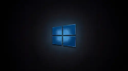 Blue Windows logo on a minimalist black background wallpaper HD 4K for desktop