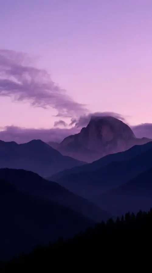 Purple sunset and mountains in the clouds wallpaper HD 4K for phone