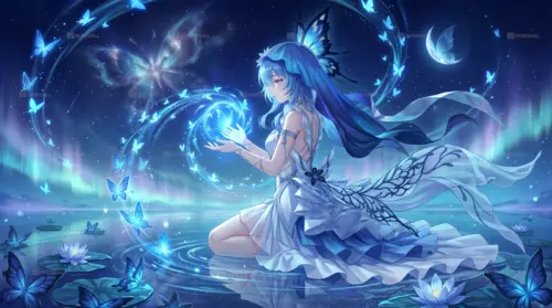Papillon bleu et fée style anime fonds d’écran HD 4K pour ordinateur