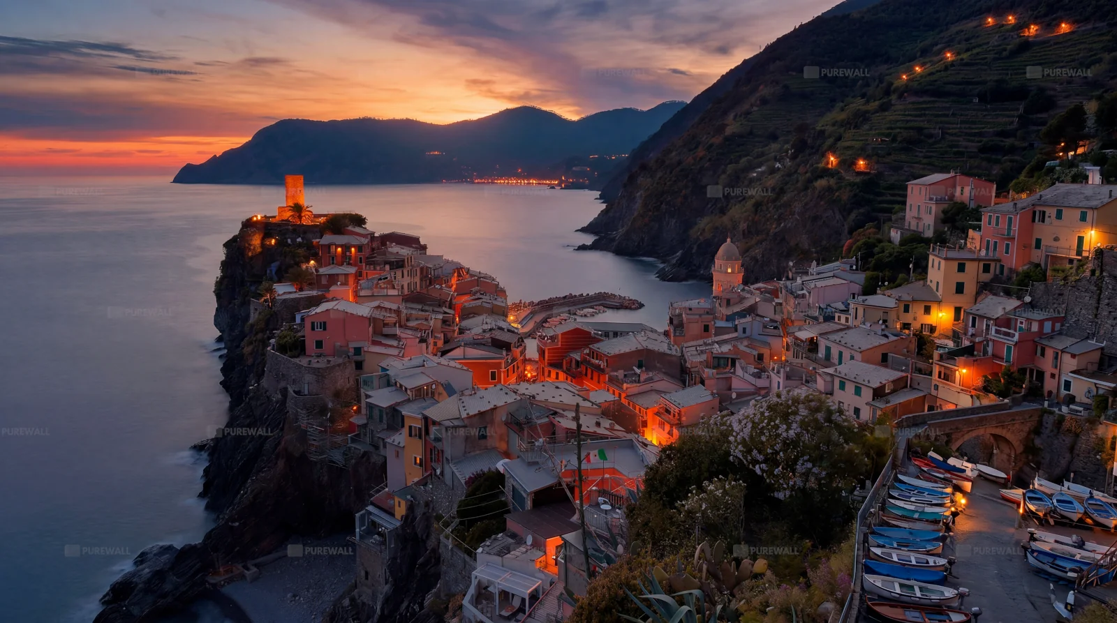 Cinque Terre village in Italy at sunset wallpaper HD 4K for desktop