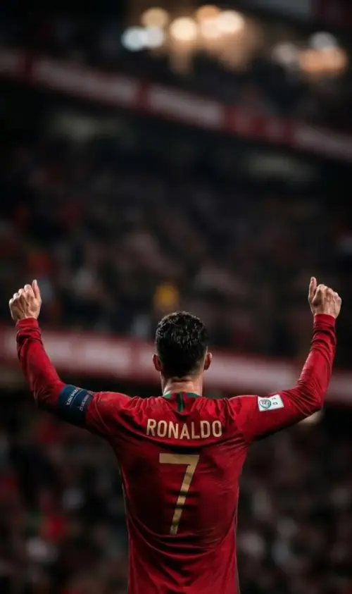Cristiano Ronaldo seen from behind wearing the Portugal jersey wallpaper HD 4K for phone