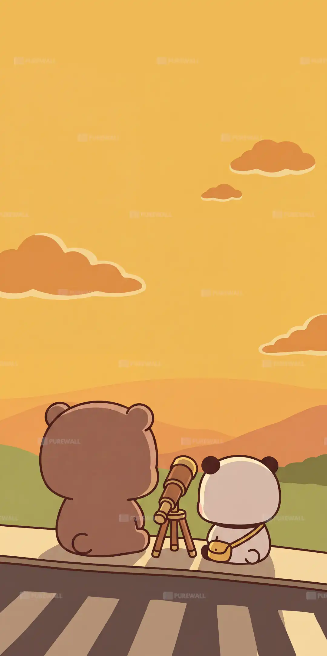 Two cute little bear cubs watching the sky wallpaper HD 4K for phone