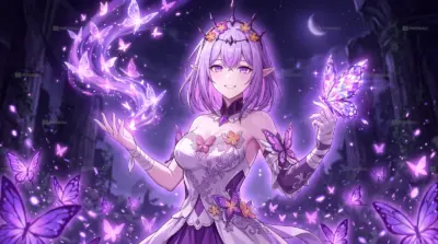 Anime elf princess with magical butterflies wallpaper HD 4K for desktop