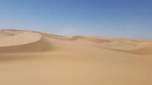 Desert of golden dunes under a blue sky wallpaper HD 4K for desktop
