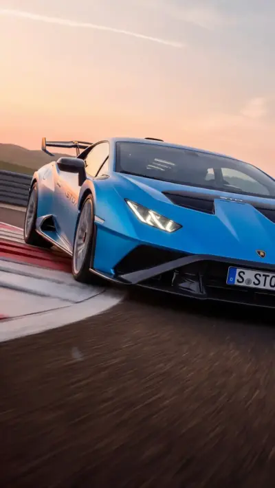 Blue Lamborghini Huracán STO on the track