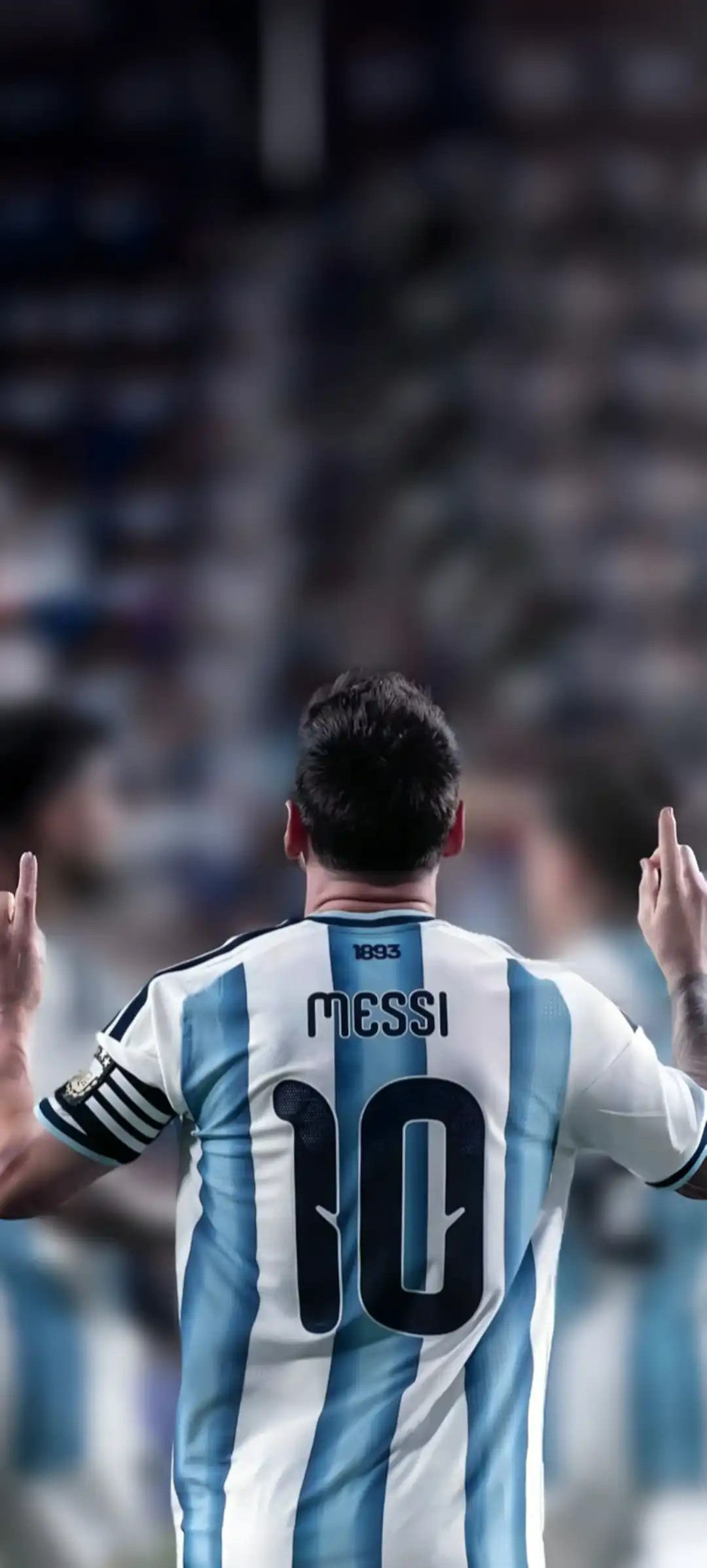 Lionel Messi seen from behind wearing the Argentina jersey wallpaper HD 4K for phone