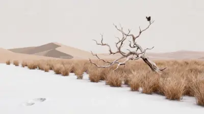 Minimalist desert landscape with a solitary tree wallpaper HD 4K for desktop