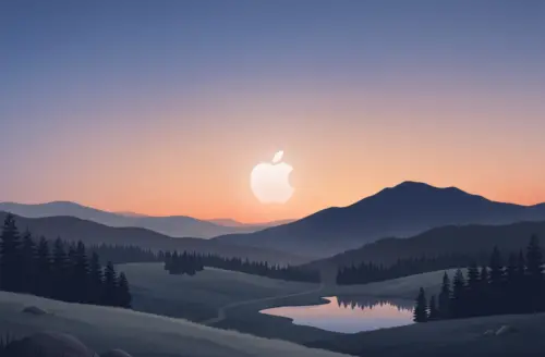Minimalist mountain landscape with Apple logo wallpaper HD 4K for desktop