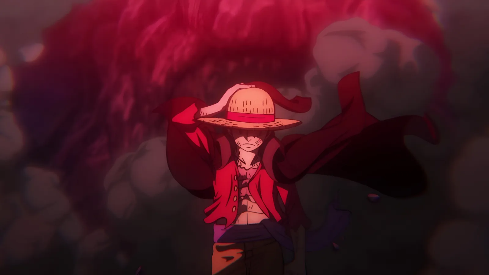 Monkey D. Luffy from One Piece on a red background wallpaper HD 4K for desktop