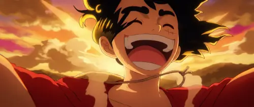 Background of Luffy from One Piece smiling at sunset