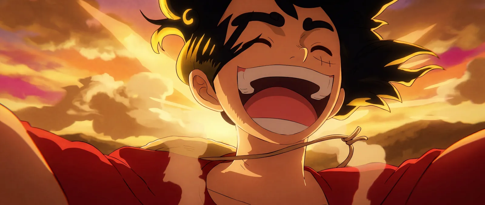 Background of Luffy from One Piece smiling at sunset wallpaper HD 4K for desktop