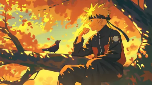 Digital art of Naruto in a tree in autumn wallpaper HD 4K for desktop