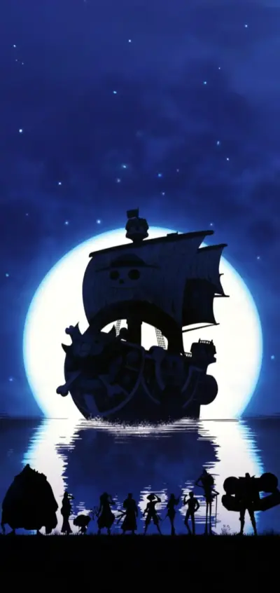 One Piece ship under the full moon