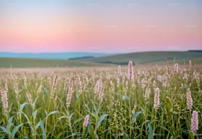 Prairie de fleurs sauvages sous un ciel coloré fonds d’écran HD 4K pour ordinateur