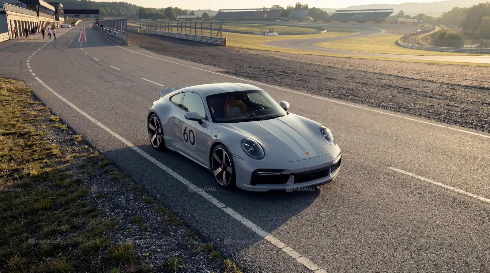 Grey Porsche 911 on a racetrack wallpaper HD 4K for desktop