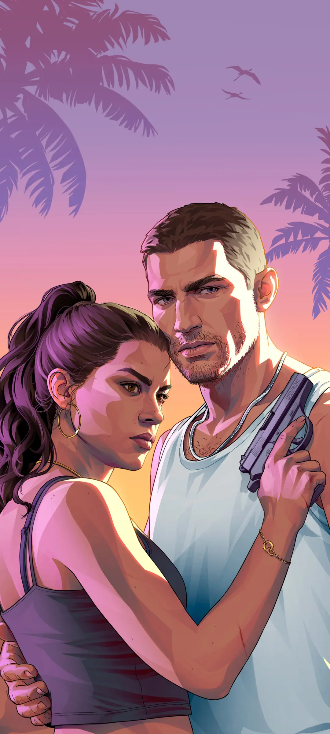 GTA 6 Jason et Lucia portrait au coucher du soleil fonds d’écran HD 4K pour téléphone