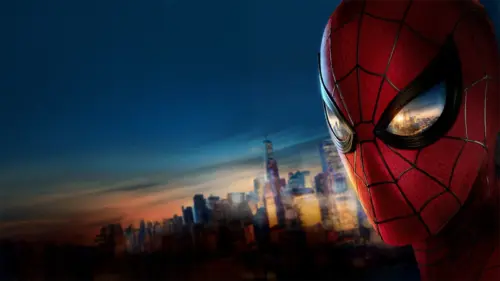 Spider-Man close-up of the city at dusk