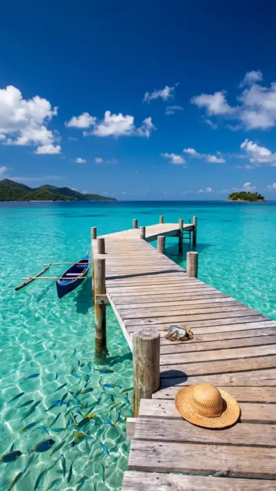 Wooden pontoon on turquoise sea