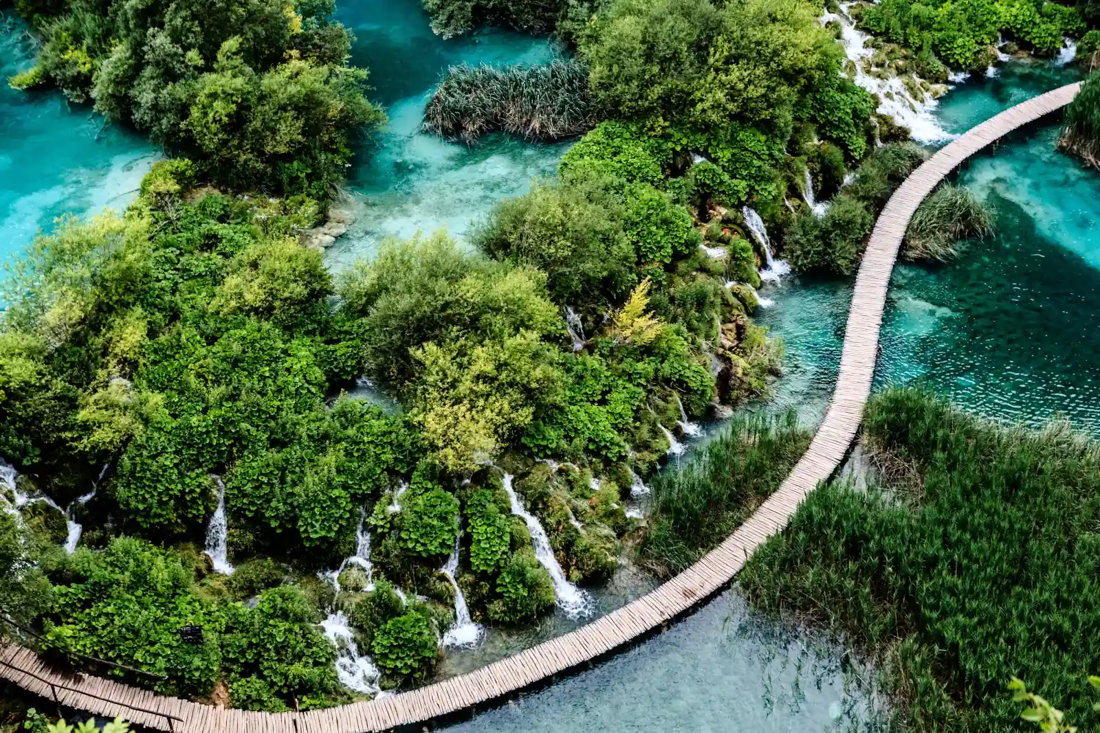 Turquoise water and a footbridge in the heart of nature wallpaper HD 4K for desktop