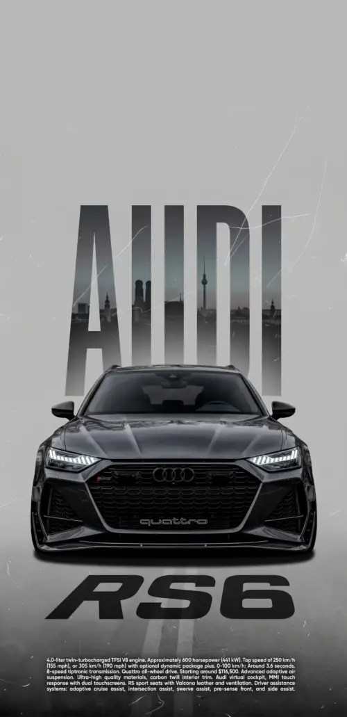 Audi RS6 noire vue de face minimaliste