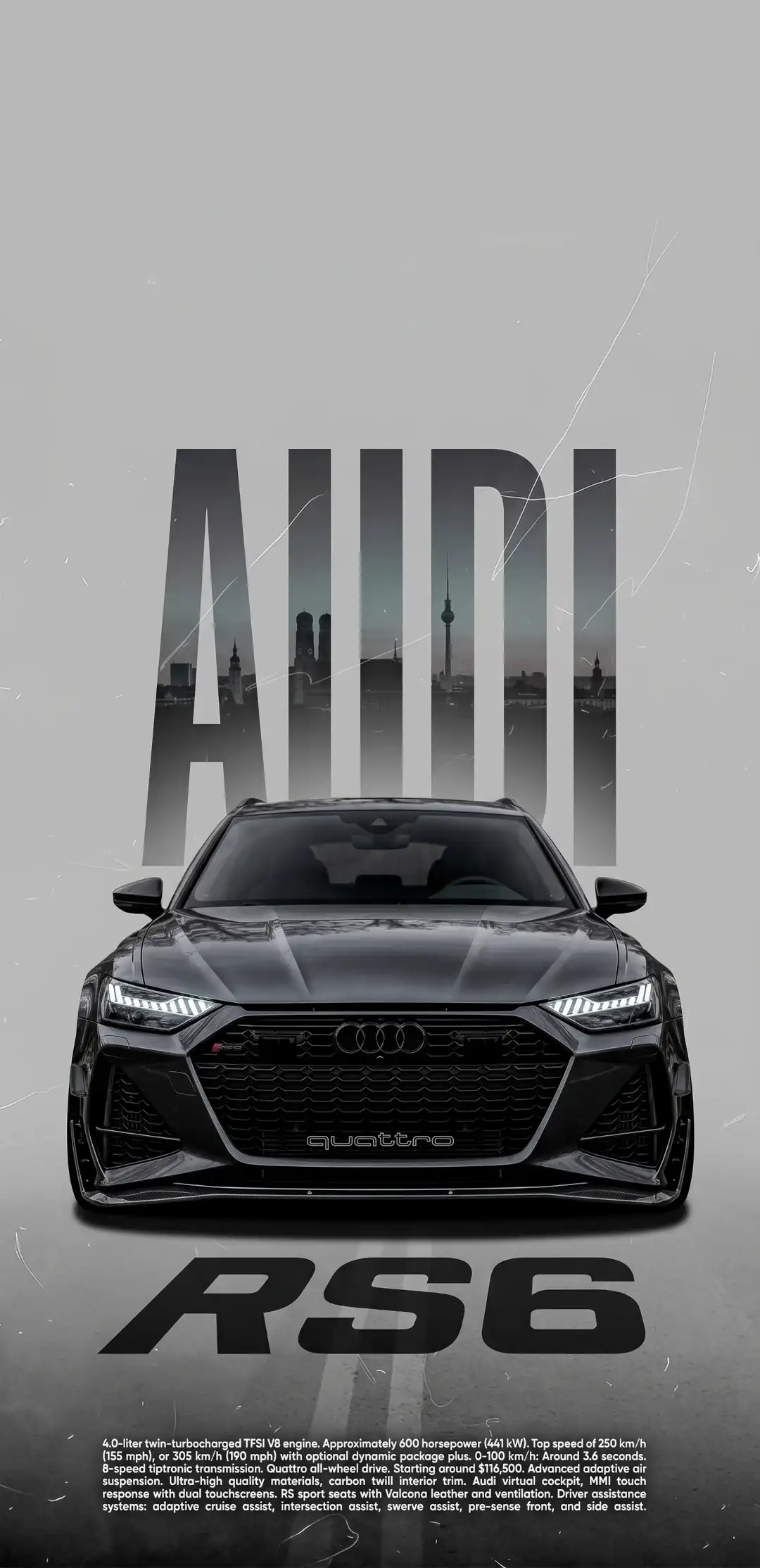 Audi RS6 noire vue de face minimaliste fonds d’écran HD 4K pour téléphone