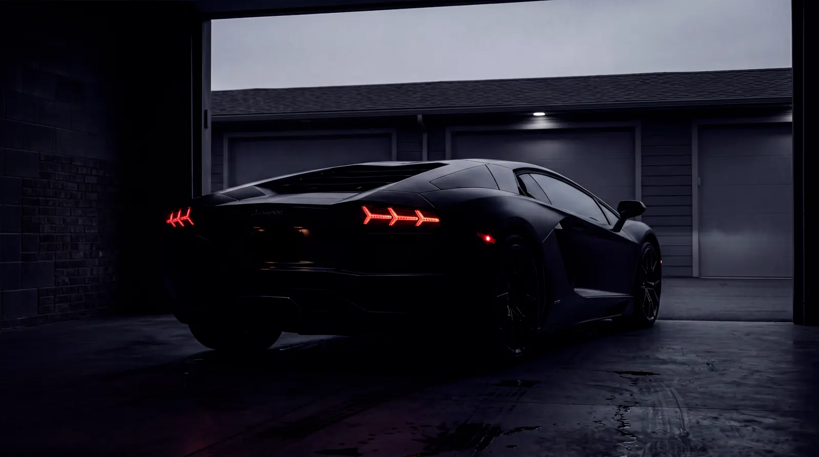 Black Lamborghini in a garage at night wallpaper HD 4K for desktop