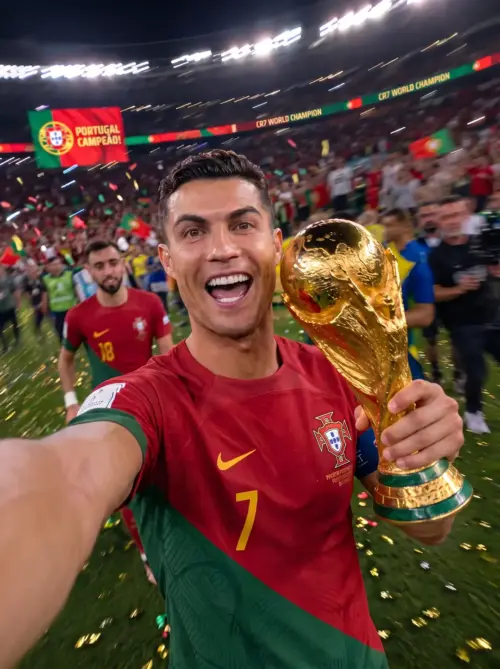 Cristiano Ronaldo with the World Cup trophy