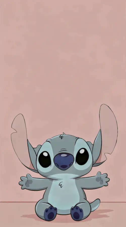 Adorable Stitch on a pink background wallpaper HD 4K for phone