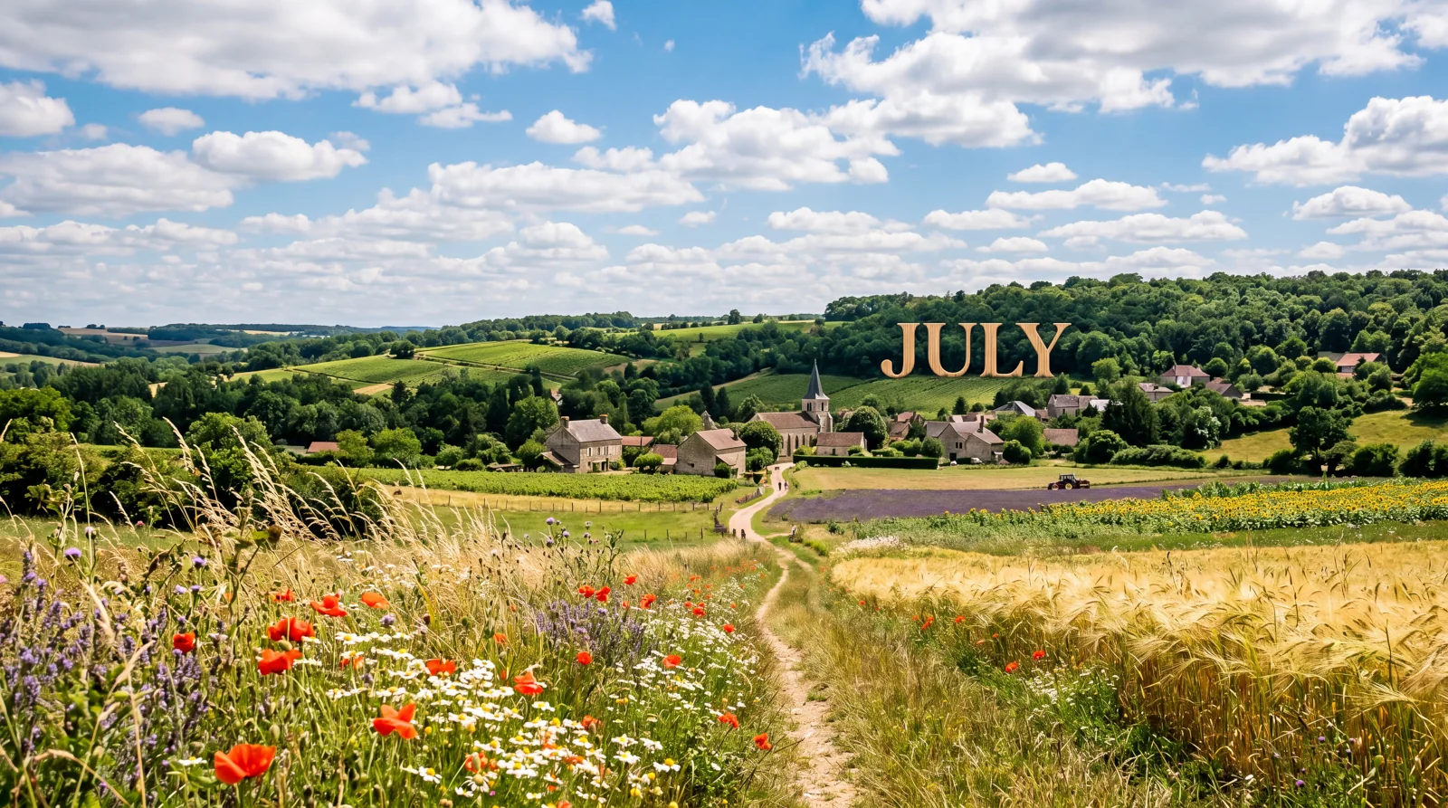 countryside in July under a summer sky wallpaper HD 4K for desktop