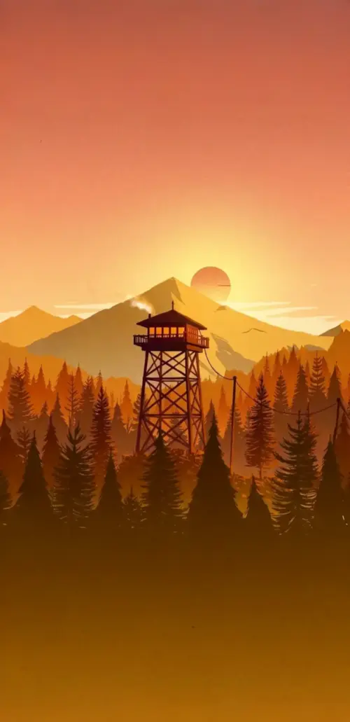 Illustration d’une tour au coucher du soleil en montagne fonds d’écran HD 4K pour téléphone