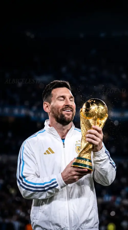 Lionel Messi avec la Coupe du Monde fonds d’écran HD 4K pour téléphone